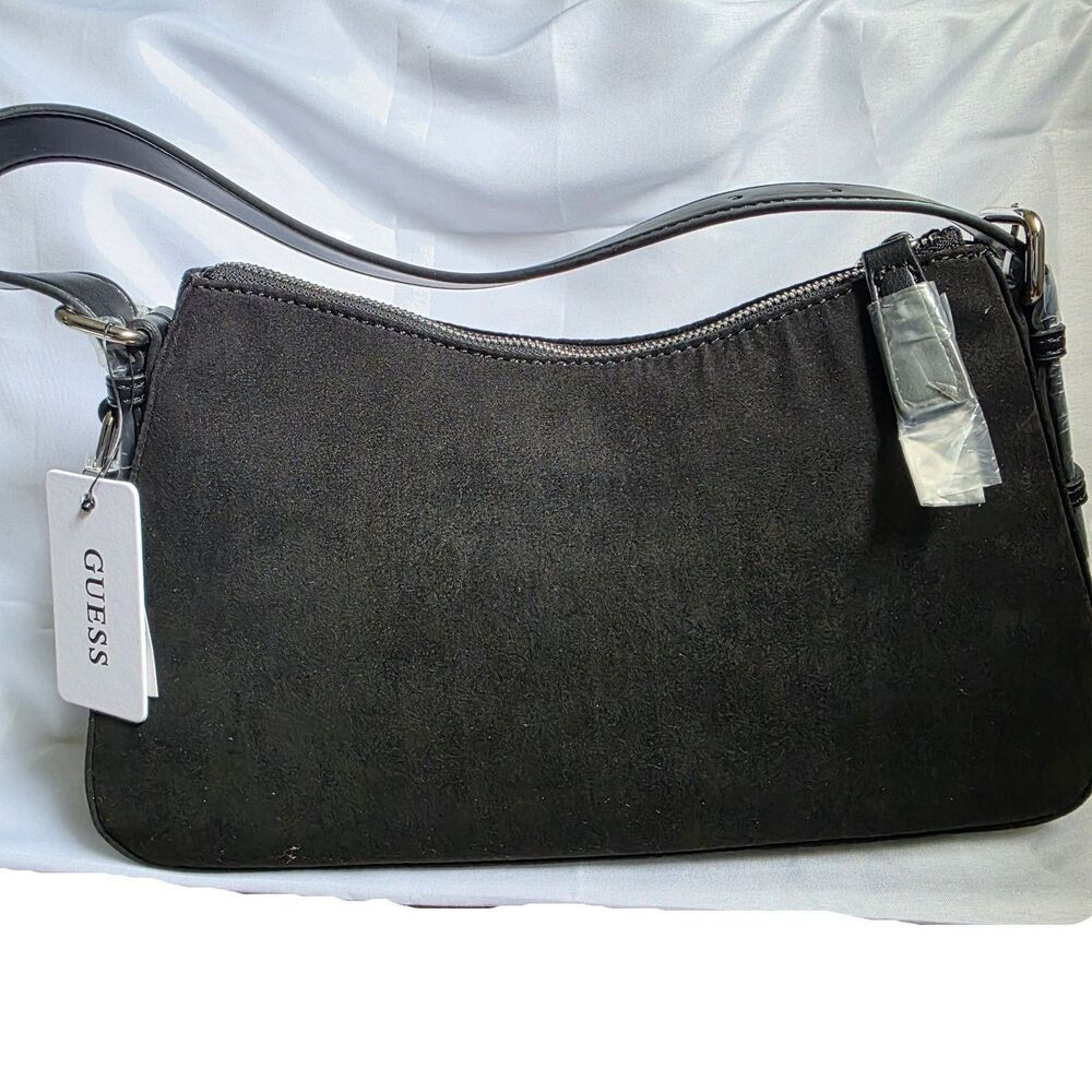 NWT GUESS Black Alisha suede Shoulder Handbag  Minimalist Y2K - Picture 4 of 8